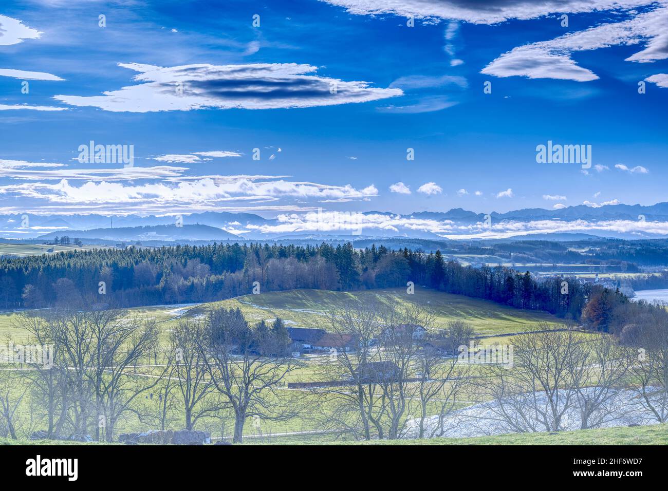 Balcony of Upper Bavaria (viewpoint in Reichling) with a view of Hohen Peissenberg Stock Photo