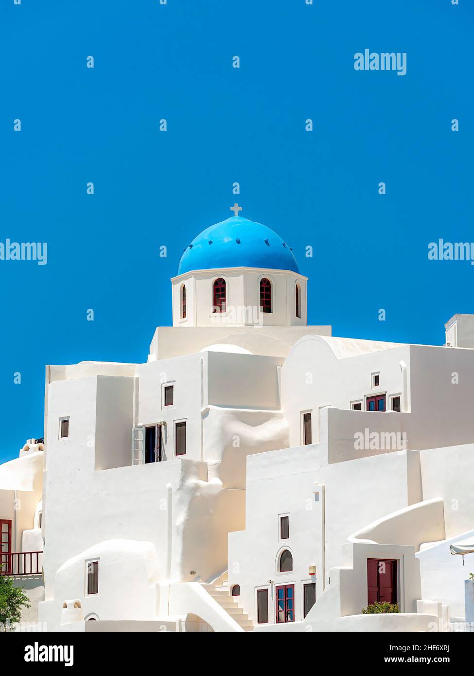 One of the many orthodox churches that adorn the Greek island of Santorini. Stock Photo