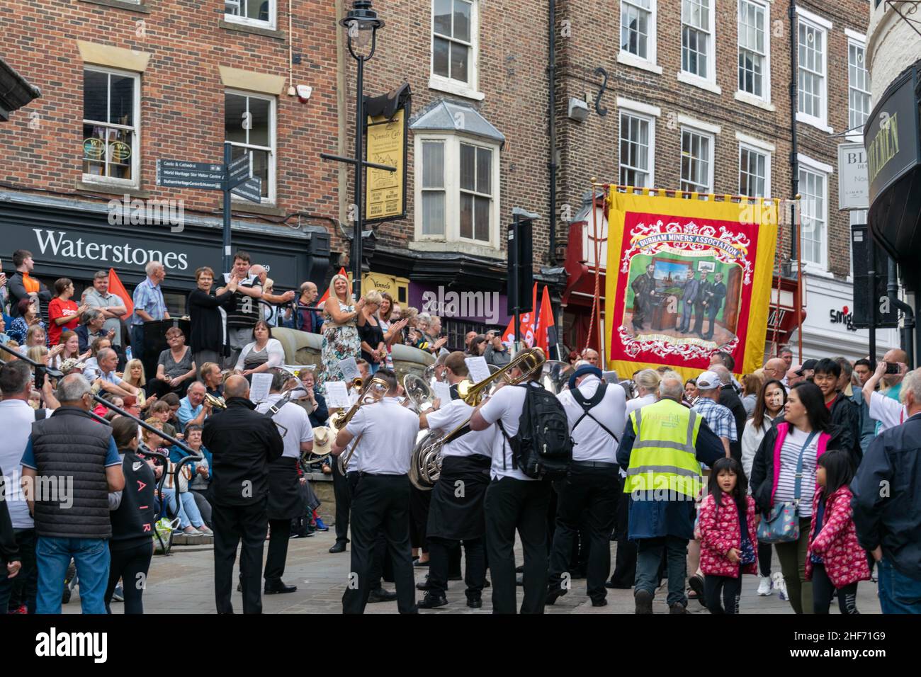Durham Miner's Gala aka Big Meeting. Held annually, large crowds gather to celebrate Miners history with marches and speeches by labour politicians. Stock Photo