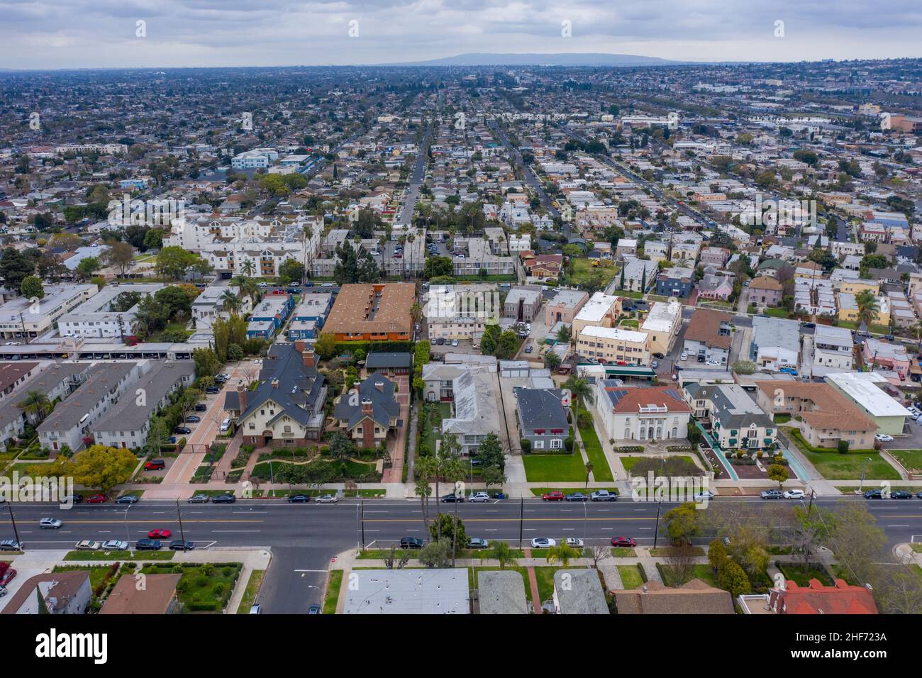 Looking south into Crenshaw Los Angeles on a cloudy day - South Los Angeles, Los Angeles, California, United States (US) Stock Photo