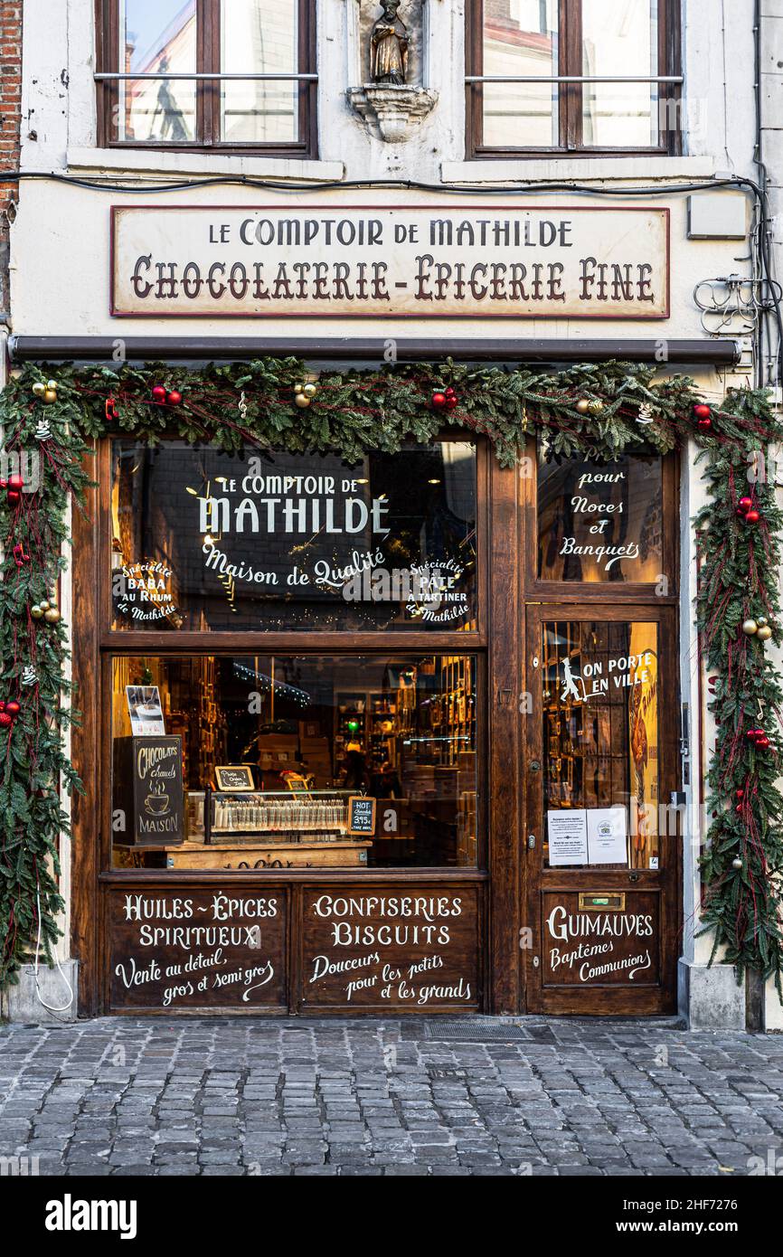 Shop window 'le comptoir de mathilde', candy shop and chocolatier of Bruxelles Stock Photo