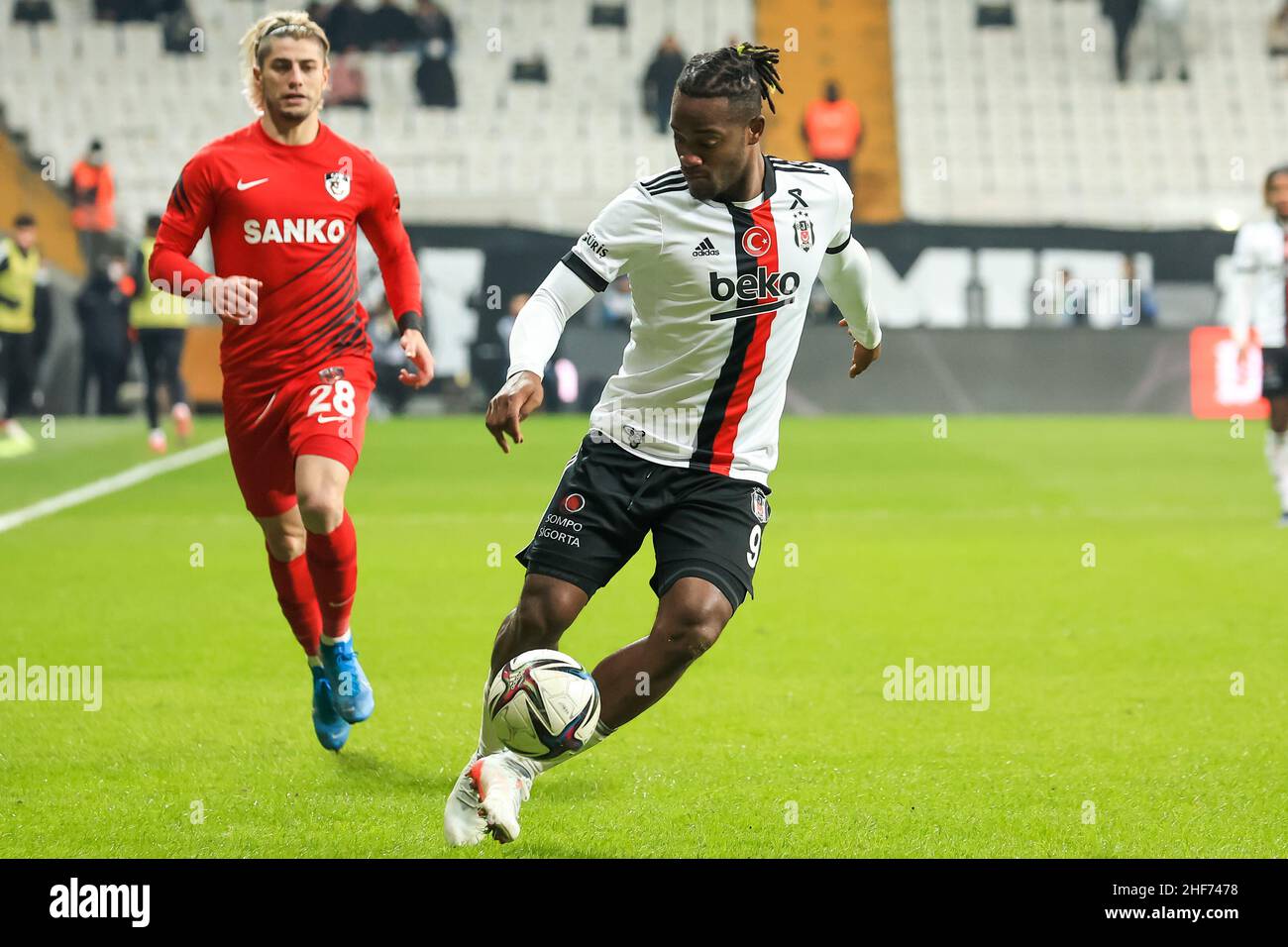 Istanbul, Turkey. 14th Jan, 2022. ISTANBUL, TURKEY - JANUARY 14: Valentin  Rosier of Besiktas JK runs with the ball during the Turkish Super Lig match  between Besiktas and Gaziantep FK at Vodafone