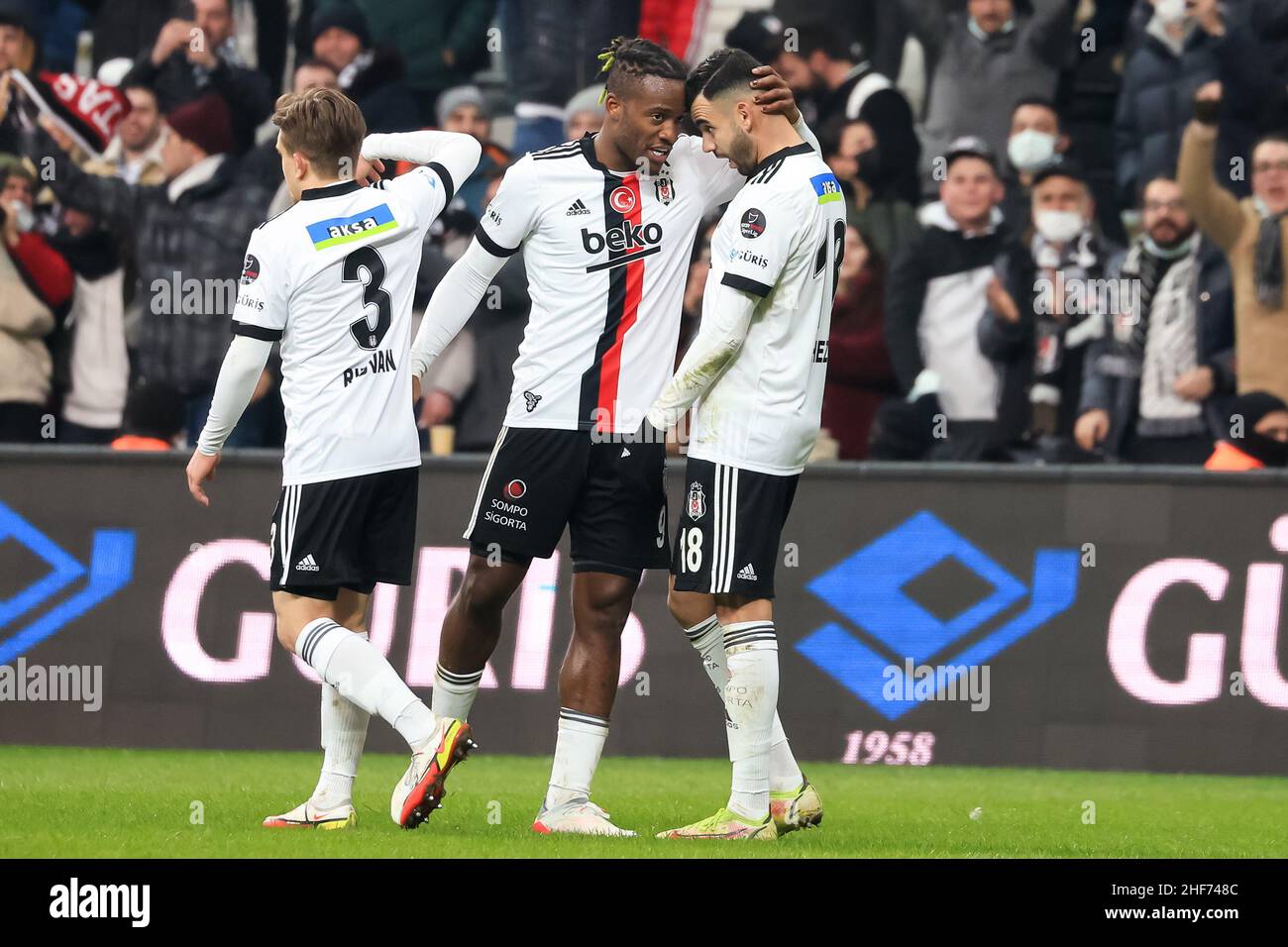 Istanbul, Turkey. 14th Jan, 2022. ISTANBUL, TURKEY - JANUARY 14: Furkan  Soyalp of Gaziantep FK challenges Rachid Ghezzal of Besiktas JK during the  Turkish Super Lig match between Besiktas and Gaziantep FK