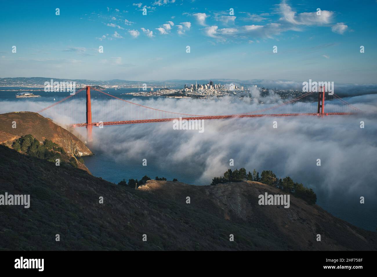 Photo of the Golden Gate Bridge at the sunset time Stock Photo