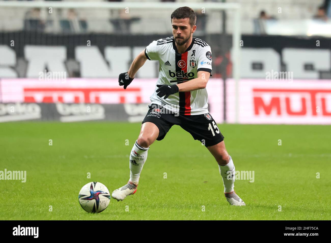 Istanbul, Turkey. 14th Jan, 2022. ISTANBUL, TURKEY - JANUARY 14: Miralem  Pjanic of Besiktas JK controls the ball during the Turkish Super Lig match  between Besiktas and Gaziantep FK at Vodafone Park