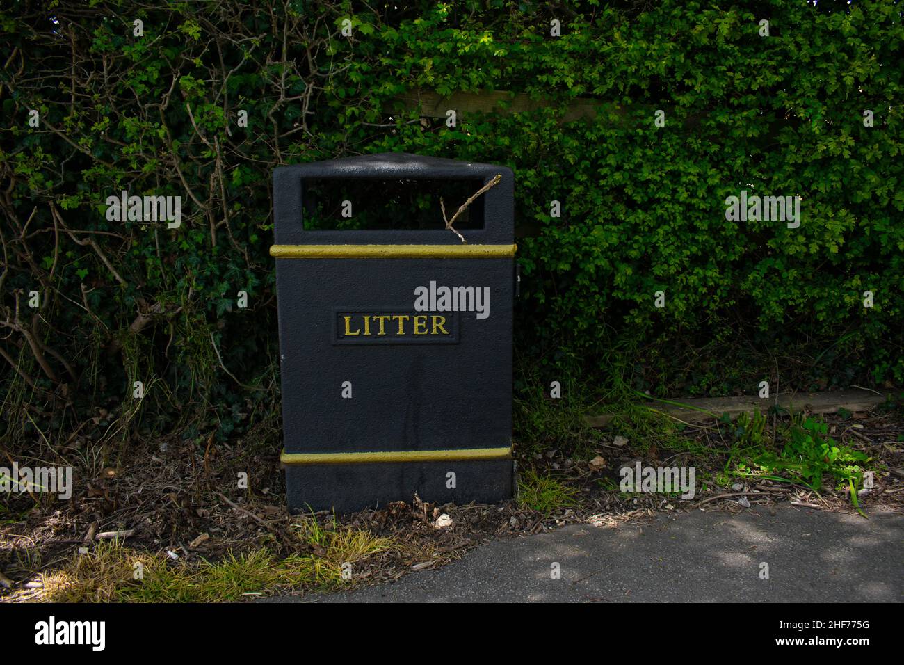 British Litter Bin, worn and old, made from metal. Used for disposal of