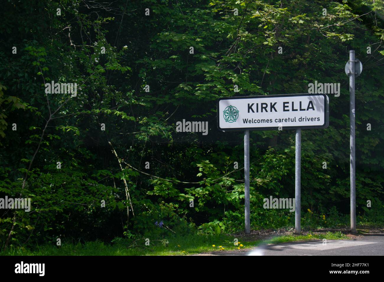 Road sign on street directing to Kirk Ella in Kingston upon Hull, East Yorkshire (City of Culture 2017) Stock Photo