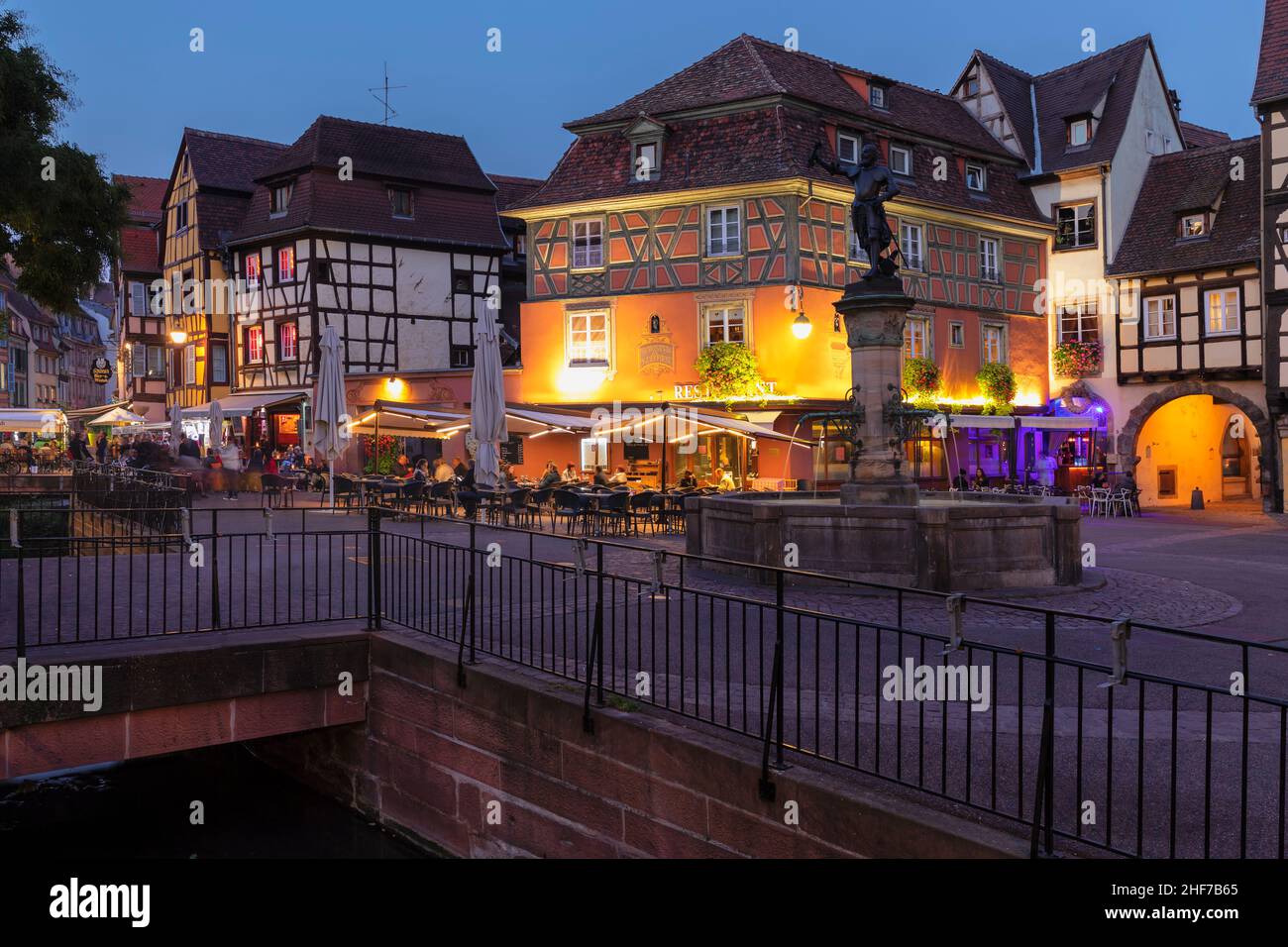 Street restaurant on Place de l'Ancienne Douane,  Colmar,  Alsace Wine Route,  Alsace,  France Stock Photo