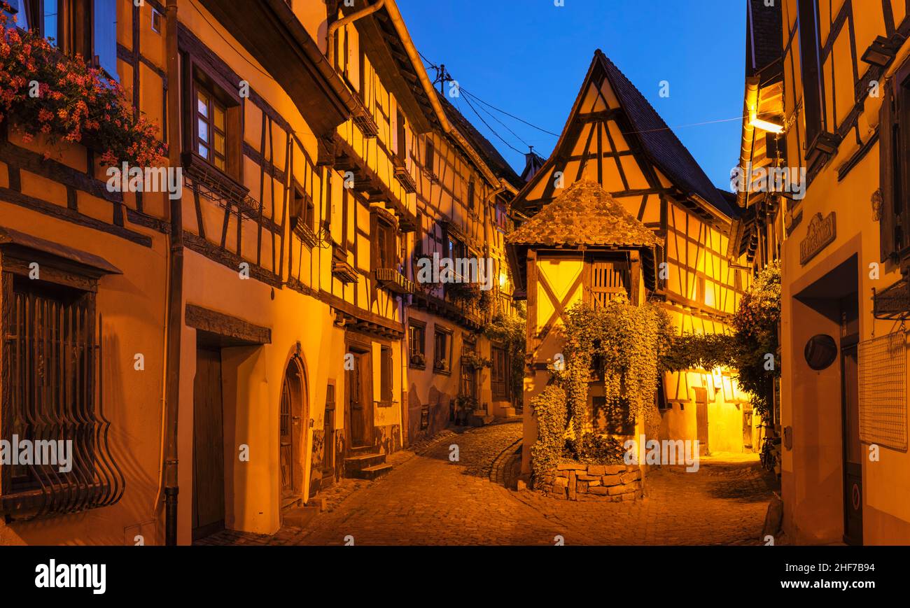 Halftimbered houses in the old town of Eguisheim, Alsace Wine Route