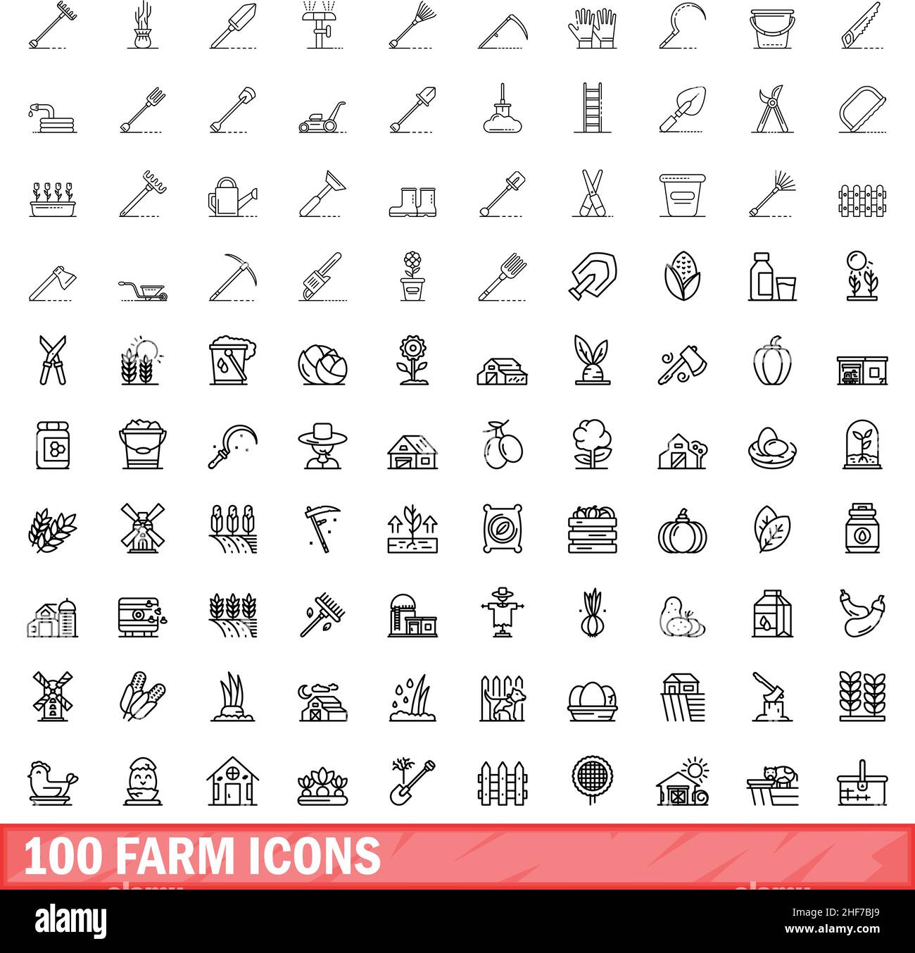 100 farm icons set. Outline illustration of 100 farm icons vector set ...