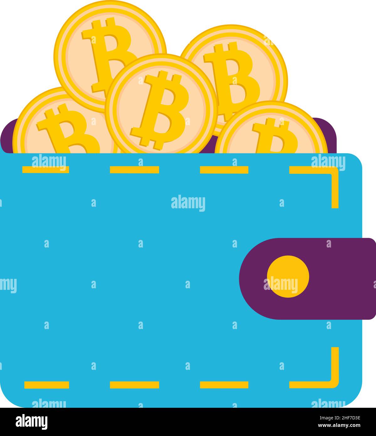 Bitcoin wallet. Vector illustration of a wallet and several bitcoins isolated on a white background. Stock Vector