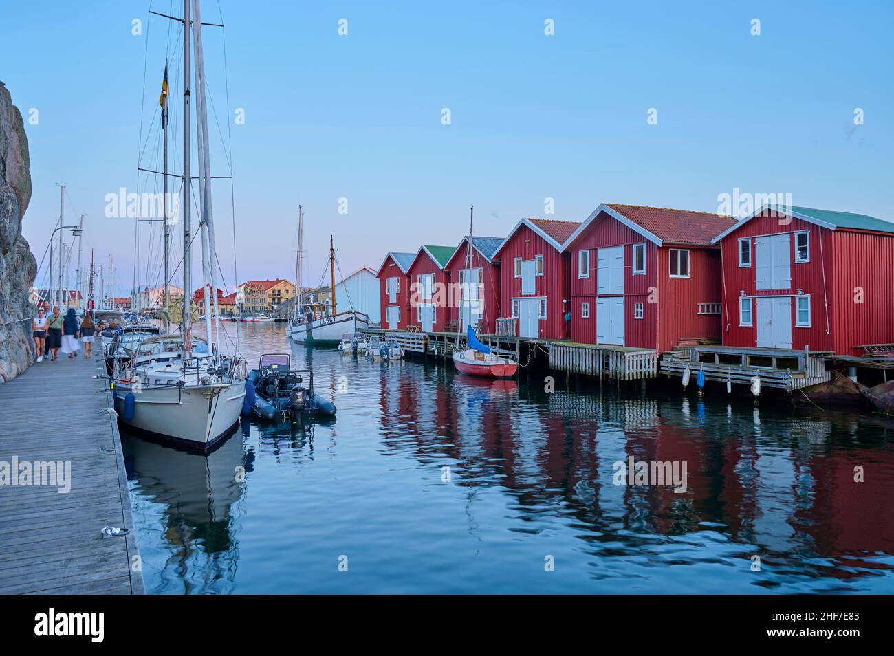 Colorful, boathouses, boats, summer, Smögenbryggan, Smögen, Skagerrak ...