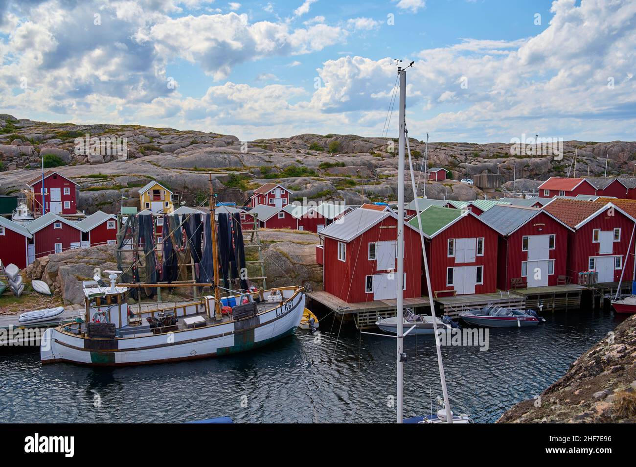 Colorful, boathouses, boats, summer, Smögenbryggan, Smögen, Skagerrak ...