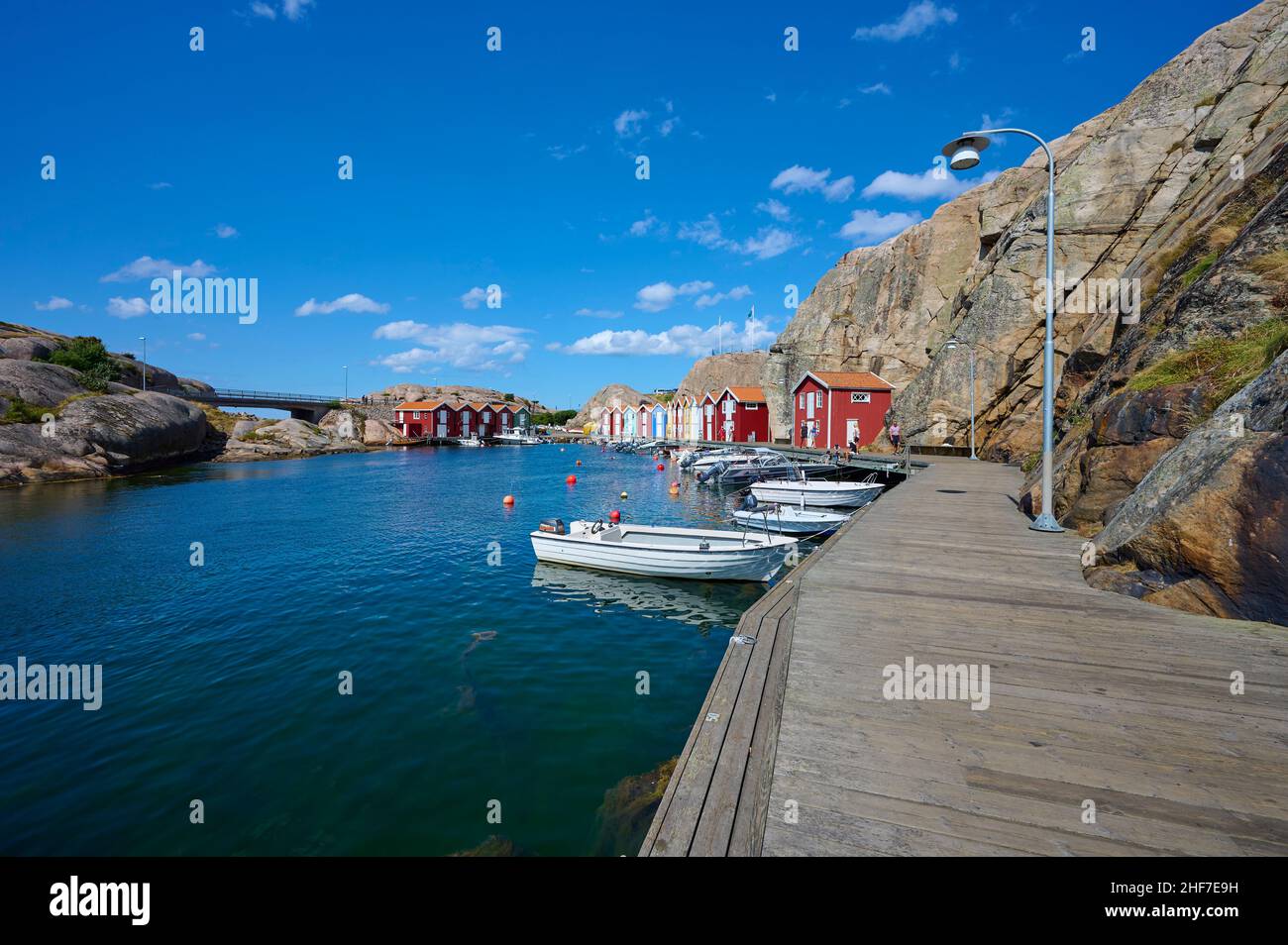 Colorful, boathouses, houses, boats, summer, Smögenbryggan, Smögen ...