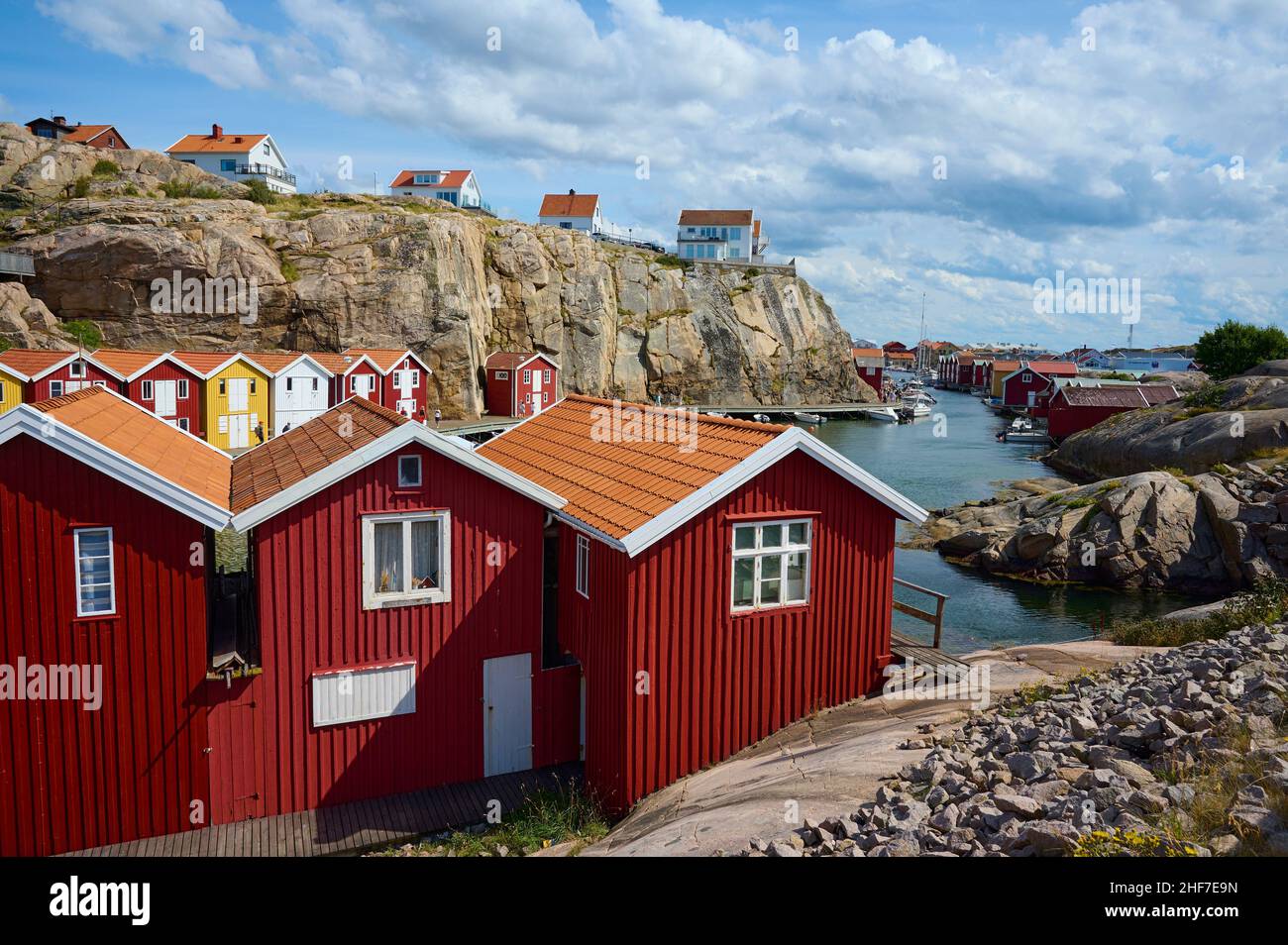 Colorful, boathouses, boats, summer, Smögenbryggan, Smögen, Skagerrak ...