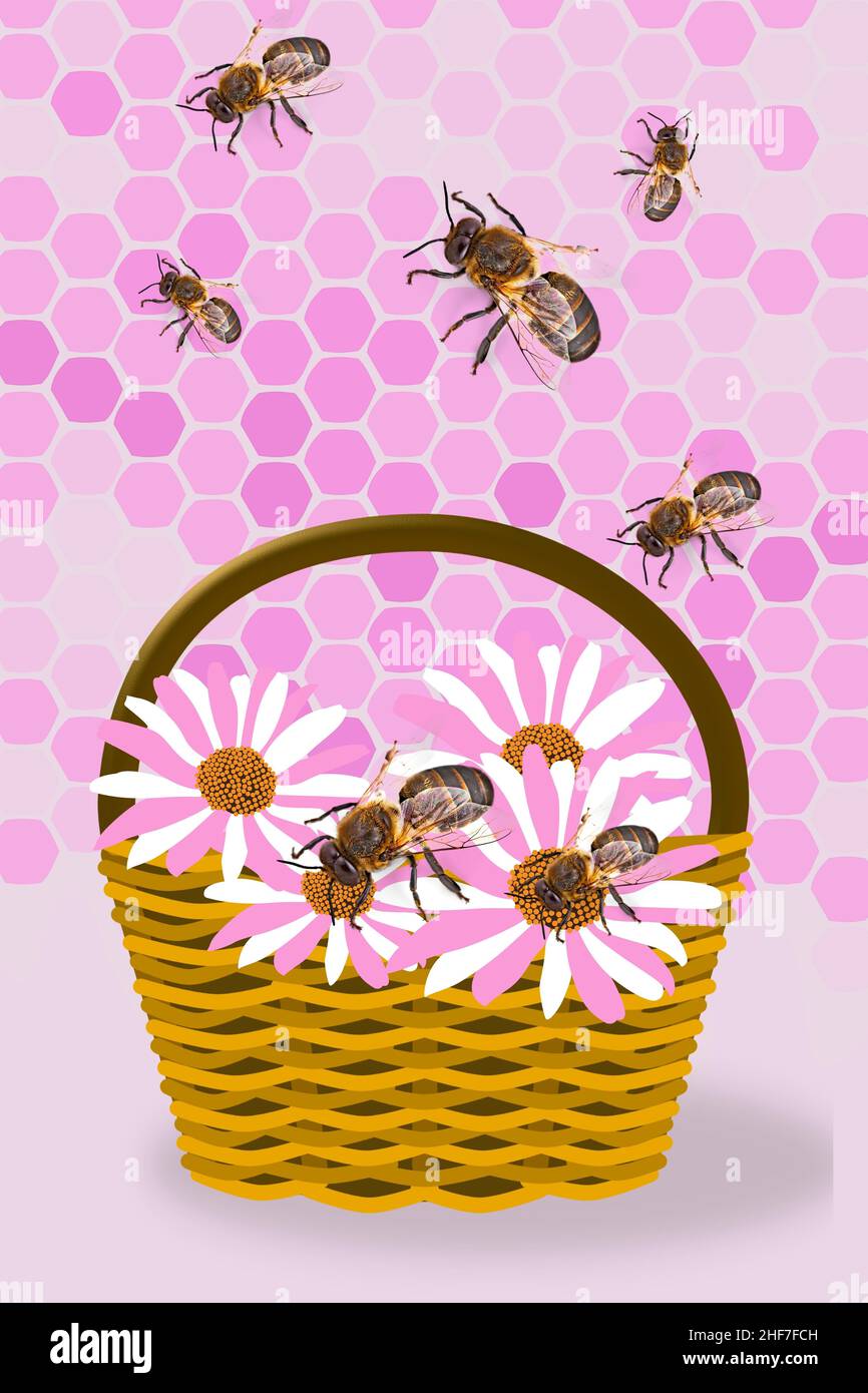 Creative illustration about the importance of bees in the planet Stock ...
