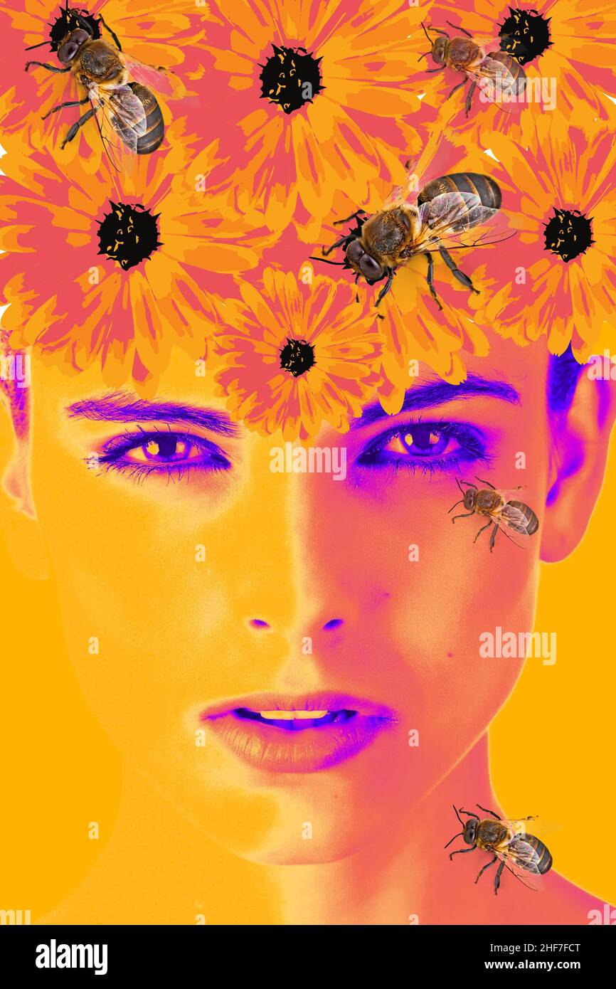 Creative illustration about the importance of bees in the planet Stock ...