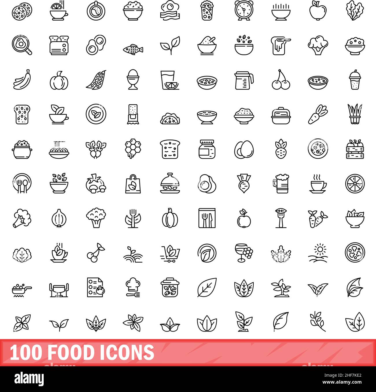 100 food icons set. Outline illustration of 100 food icons vector set