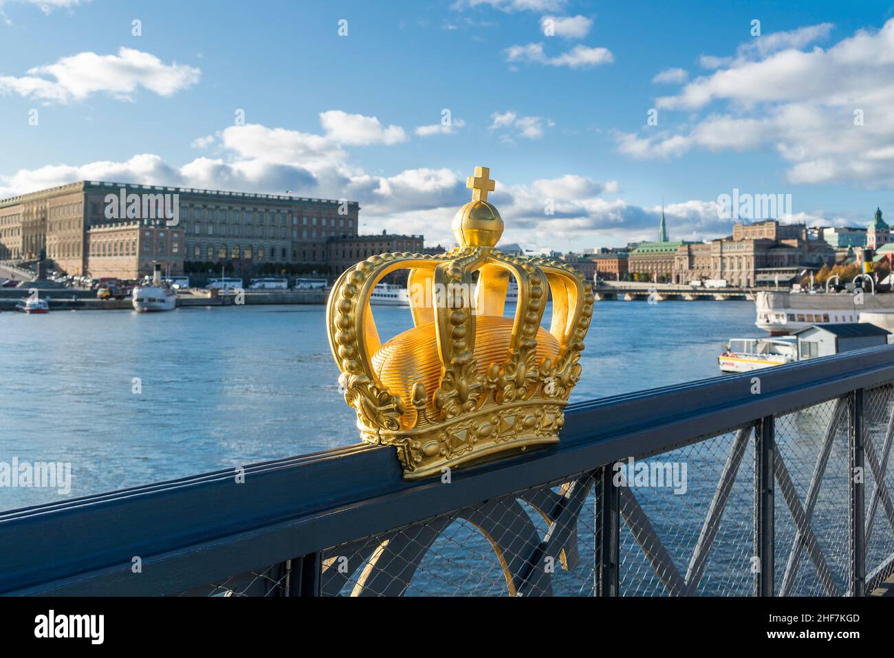 Sweden,  Stockholm,  Old Town,  Skeppsholmbron,  gilded crown Stock Photo