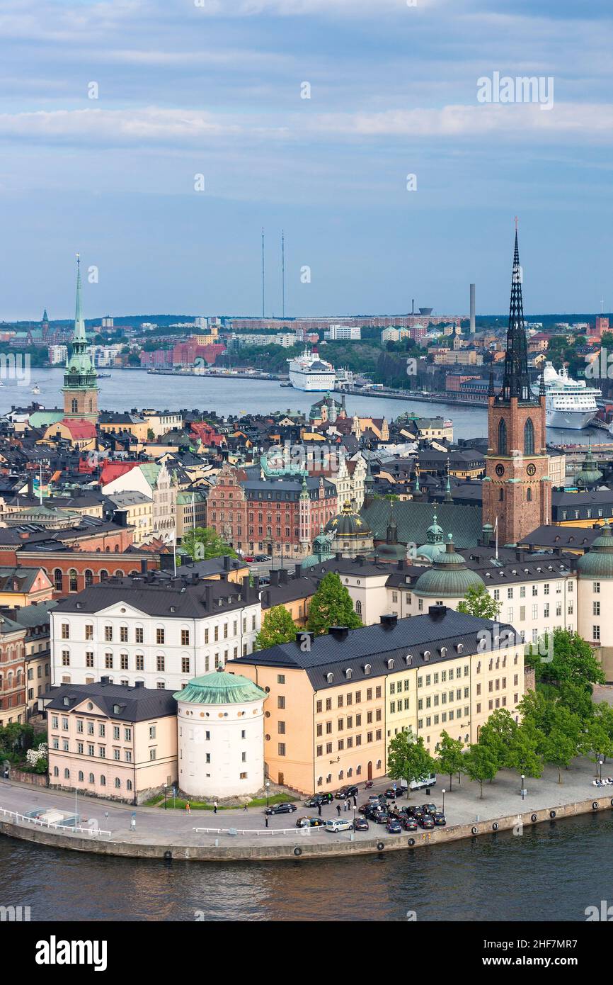 Sweden,  Stockholm,  view from City Hall to Riddarholmen,  Riddarholmskyrkan Stock Photo