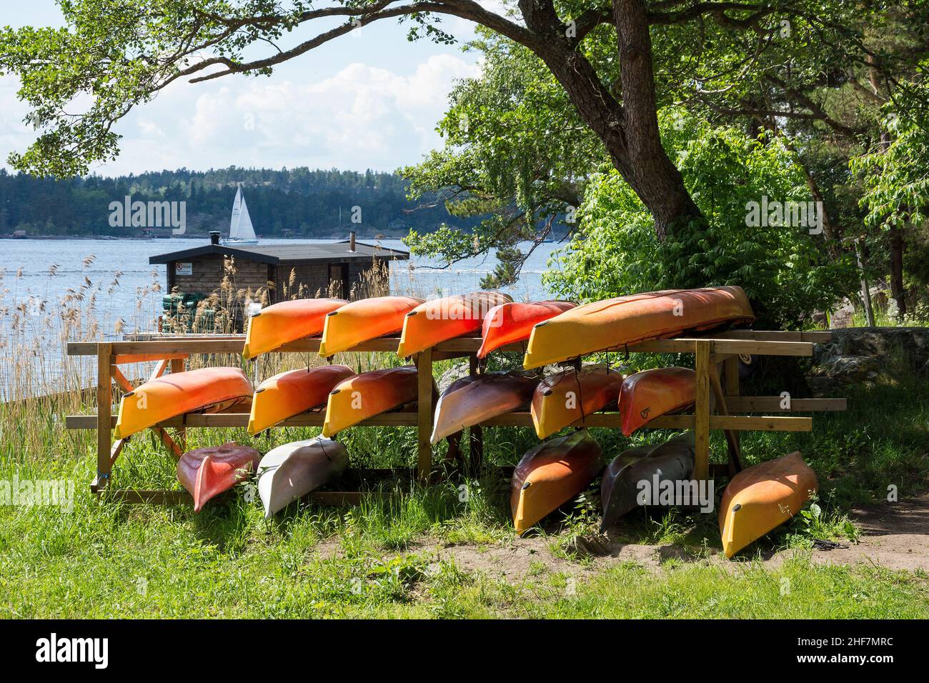 Sweden,  Stockholm,  steamboat trip,  Lake Mälaren,  archipelago,  Grinda island,  canoe rental Stock Photo