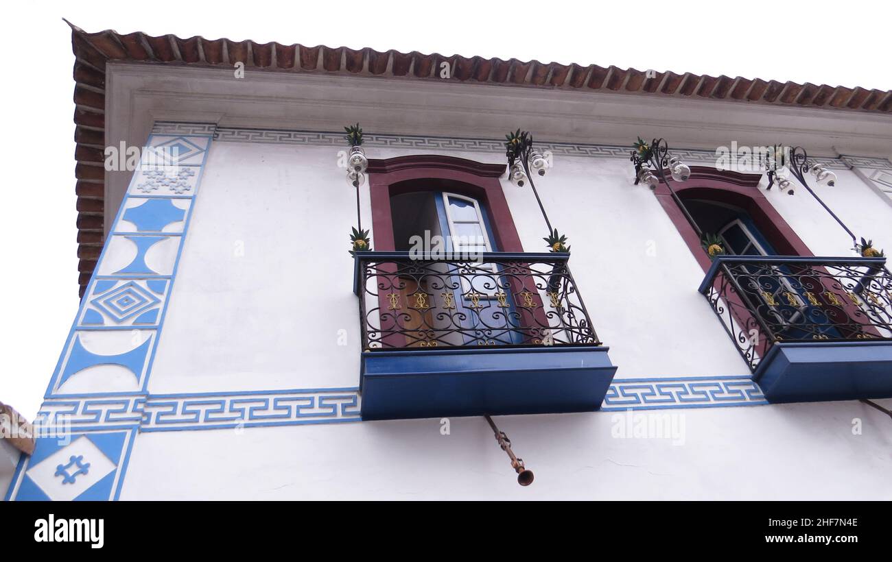 Balcony of the colonial townhouses of Paraty Stock Photo
