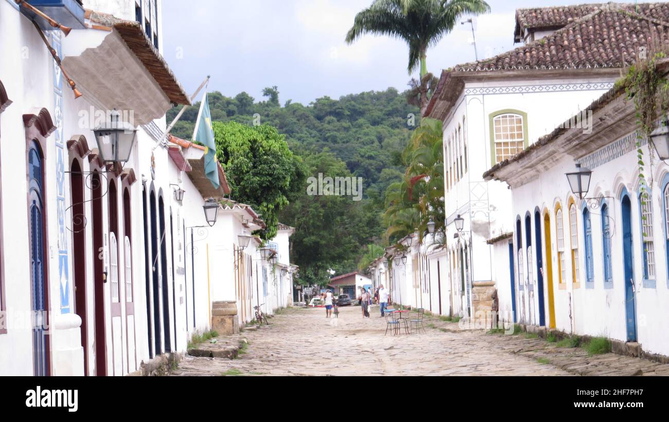Colonial mansions on the streets of Paraty Stock Photo