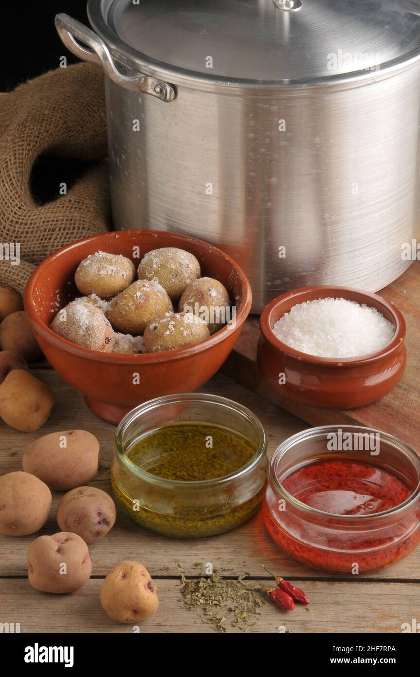 Salad potatoes with Canarian sauces Stock Photo