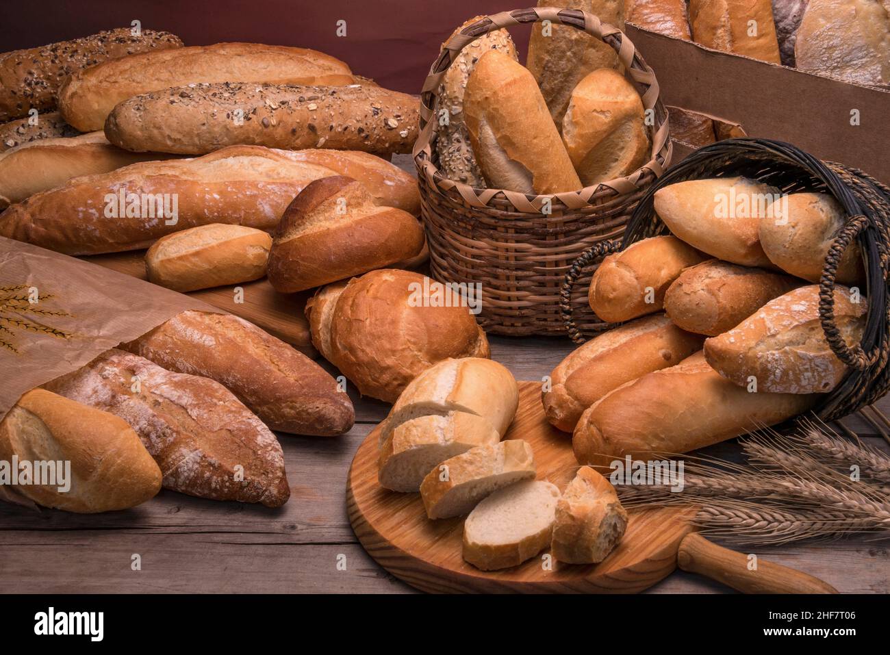 Assortment of breads on a table Stock Photo
