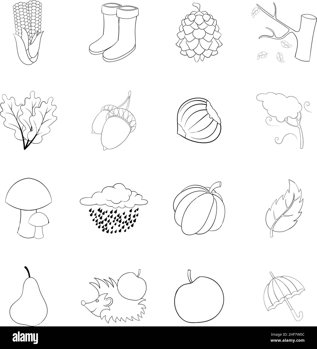Autumn items set icons in outline style isolated on white background Stock Vector
