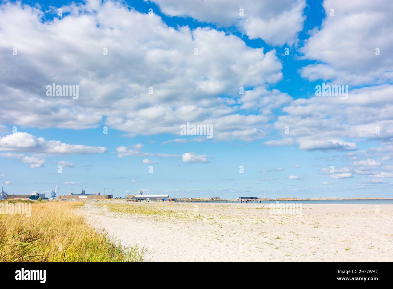 Koege, beach, view to harbour in Koege, Zealand, Sealand, Sjaelland ...