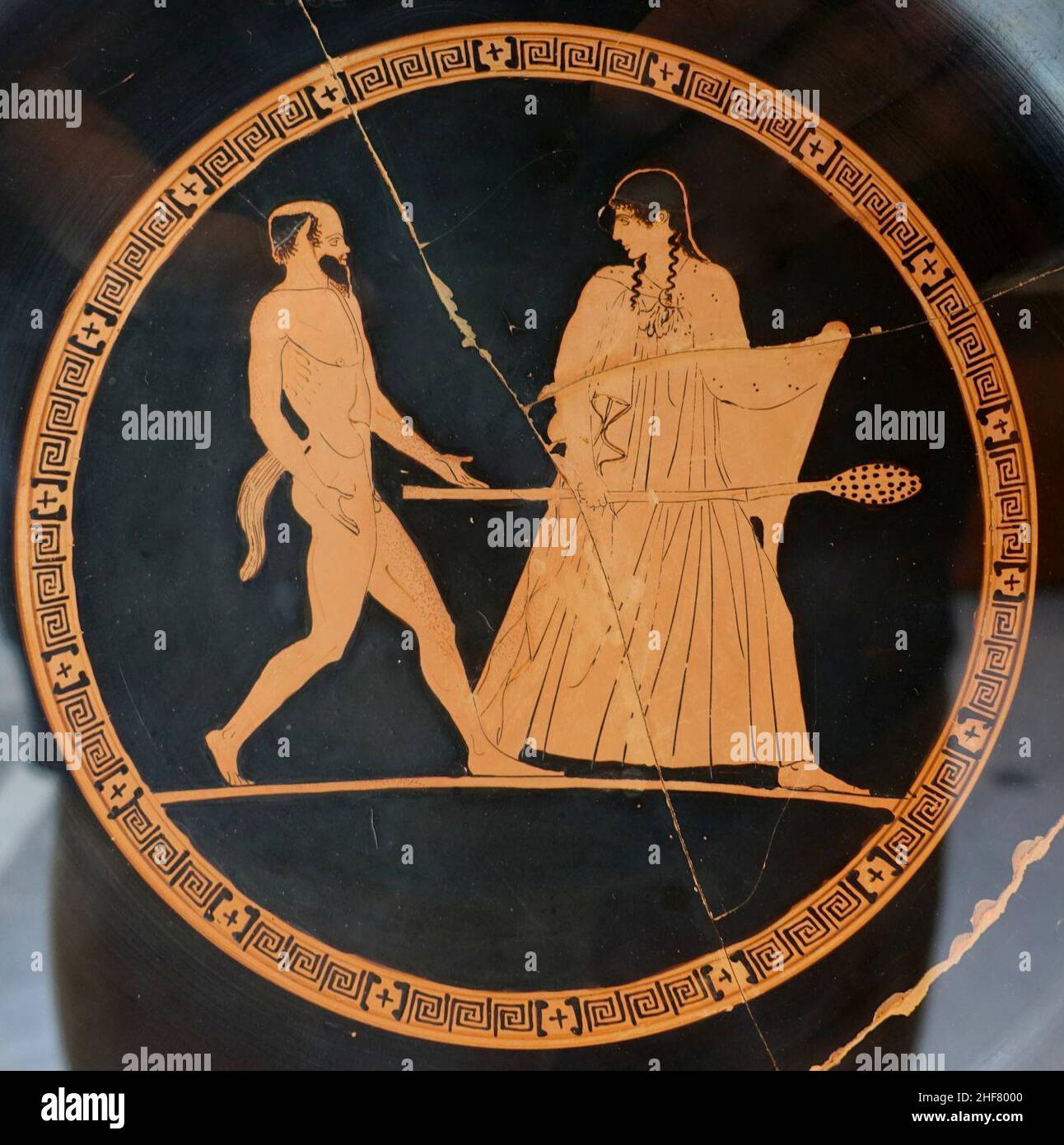 Satyr and maenad, Attic red-figure kylix, by the Euaion Painter, 460-450 BC Stock Photo