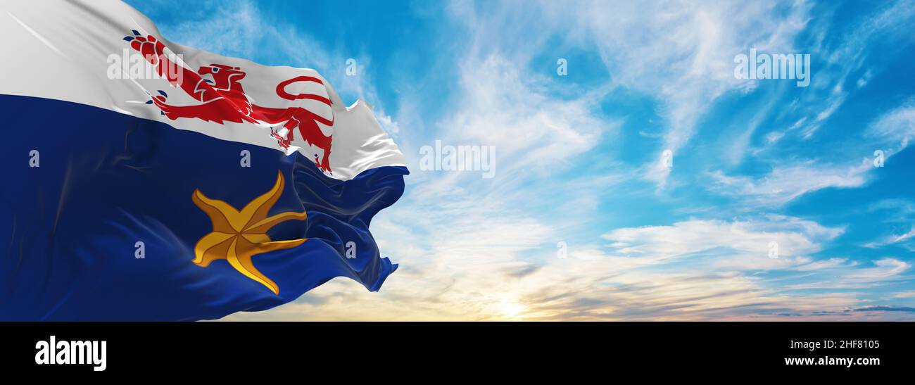 flag of Hobart , Australia at cloudy sky background on sunset