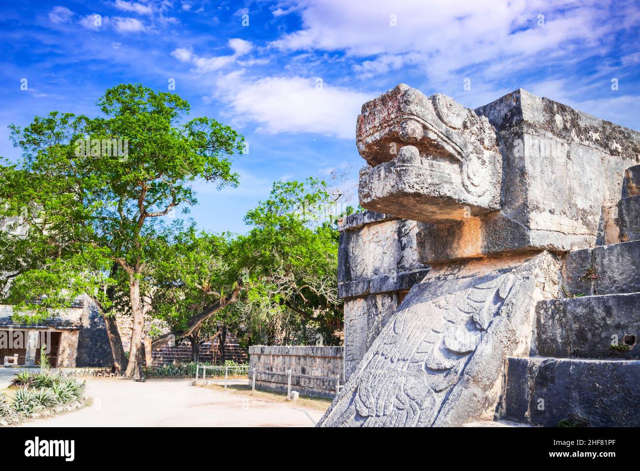 Chichen Itza, Mexico. Platform of the Eagles and Jaguars in the ancient Chichen Itza, pre-columbian Maya Empire in Yucatan Peninsula in Mexic. Stock Photo