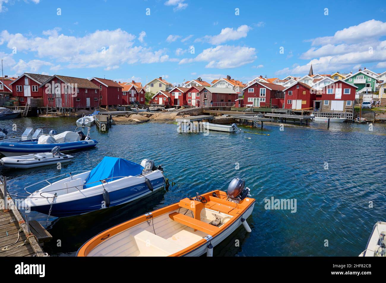 Colorful houses, boats, summer, Smögenbryggan, Smögen, Skagerrak ...