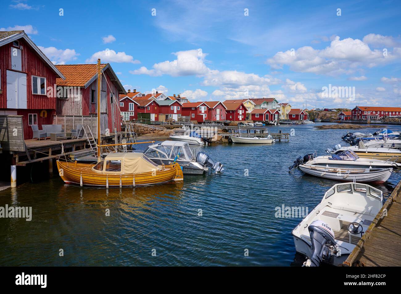 Colorful houses, boats, summer, Smögenbryggan, Smögen, Skagerrak ...