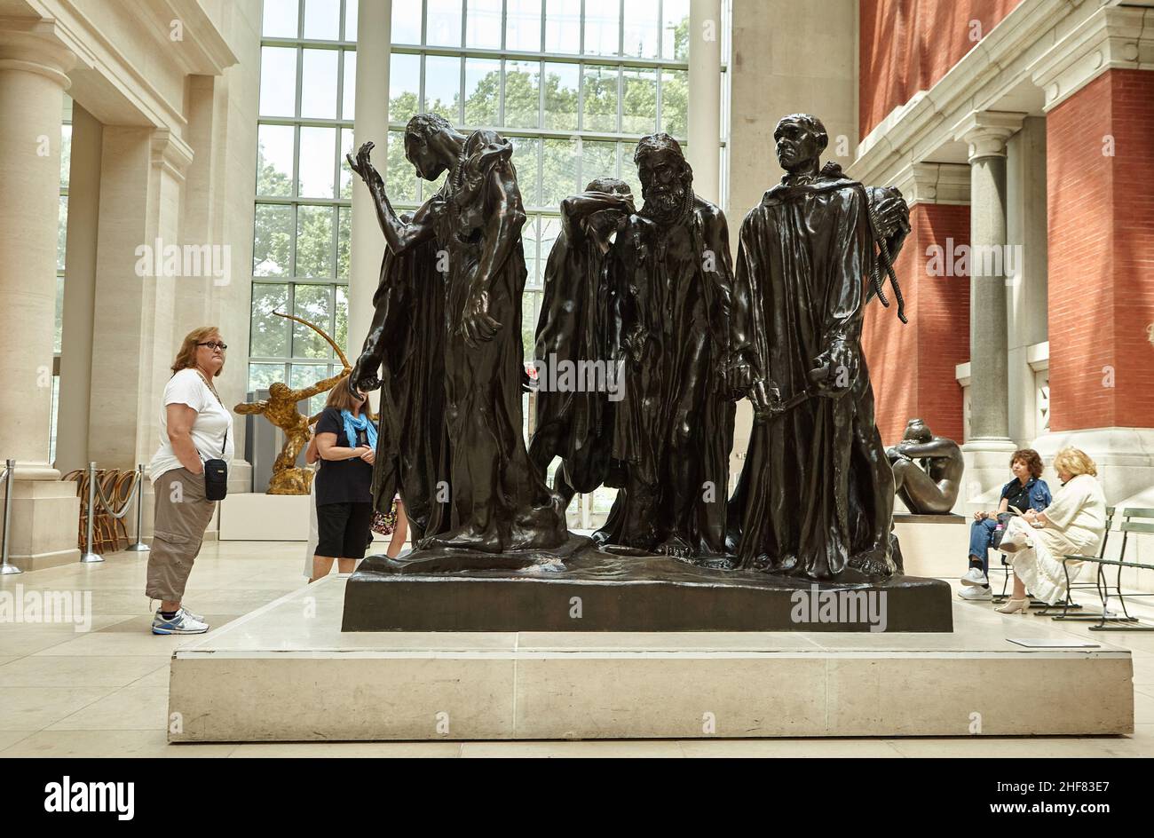 European Sculpture Court at the Metropolitan Museum of Art, NYC. Rodin Burghers of Calais Stock
