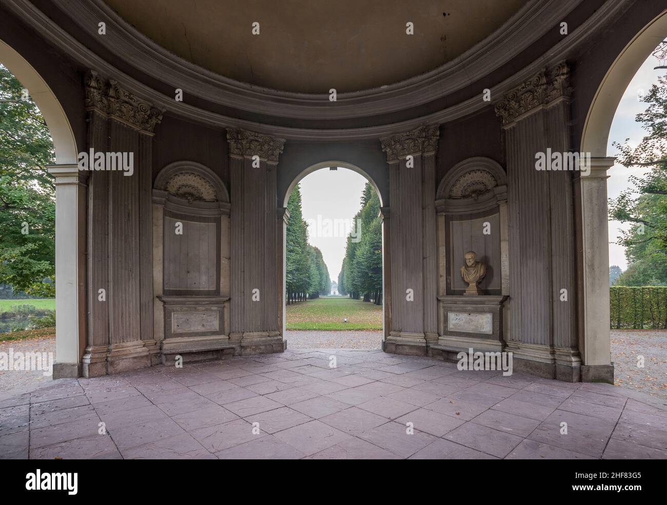 Germany,  Lower Saxony,  Hanover,  pavilion / temple Remy de la Fosse of the Herrenhausen Gardens in the evening Stock Photo