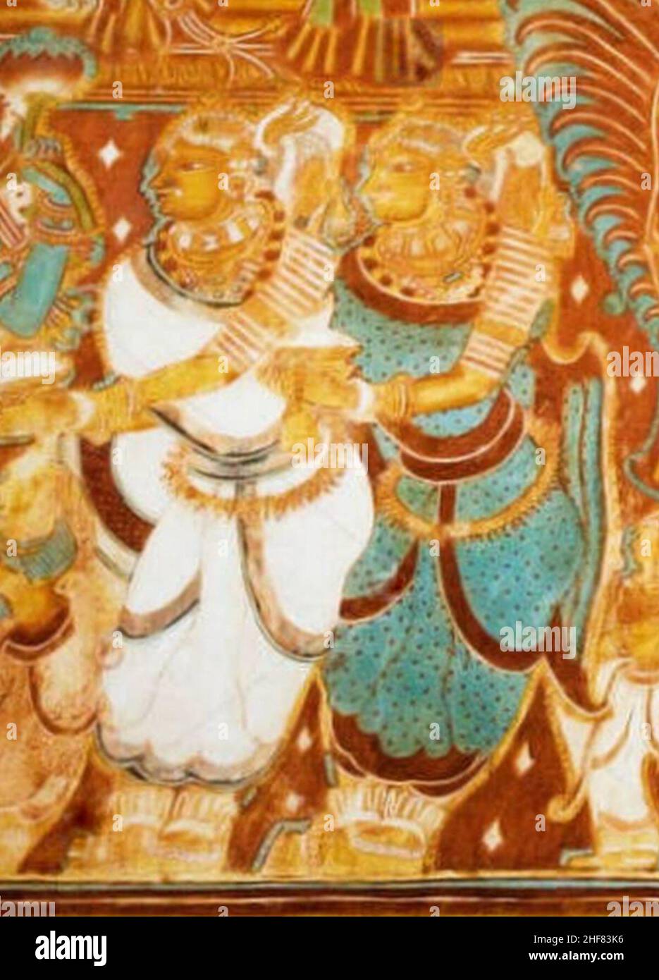 Scene from Gajendra Moksha Mural in Krishnapuram, 1730 CE. Stock Photo