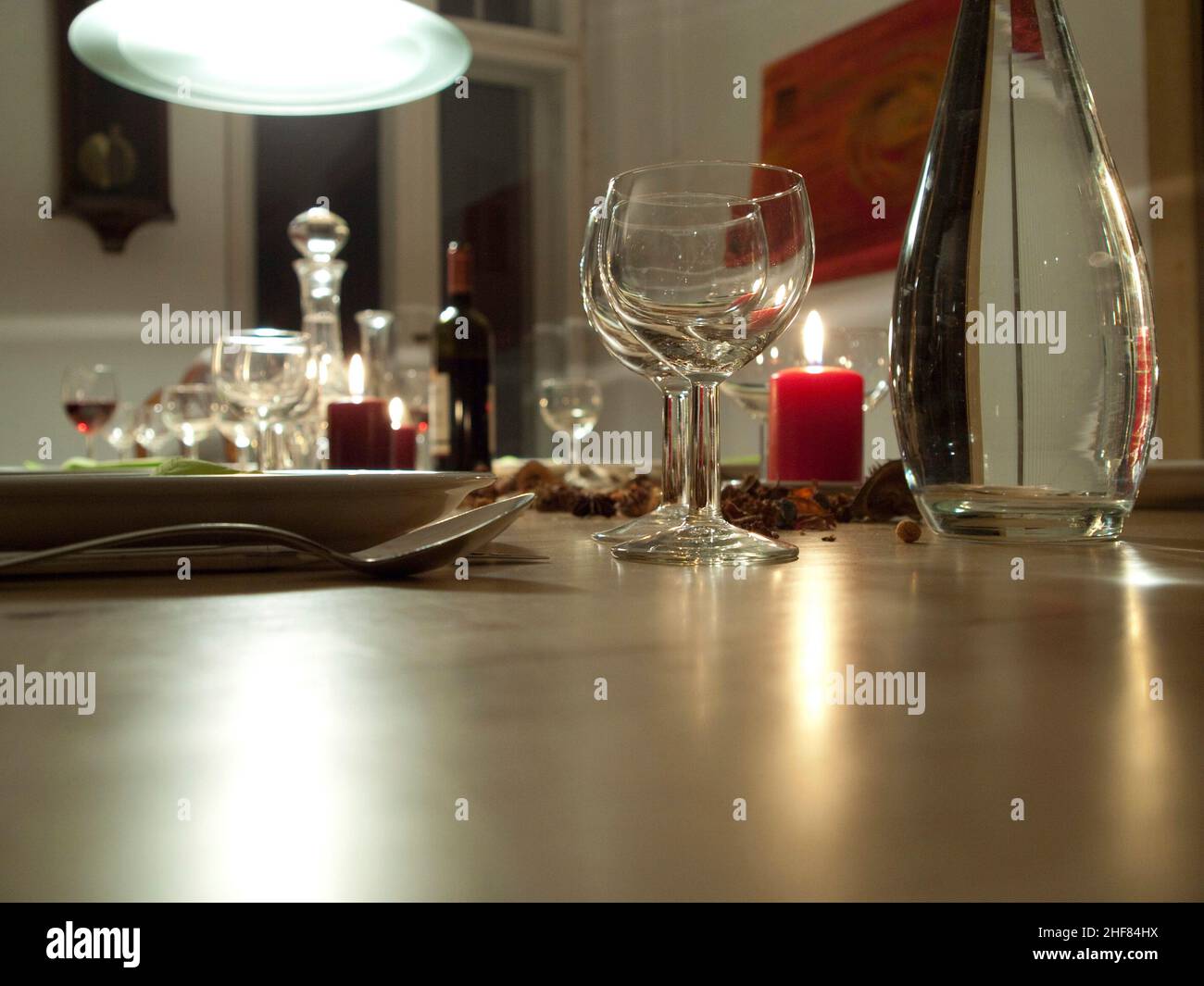 Wine glasses,  set table,  dinner Stock Photo