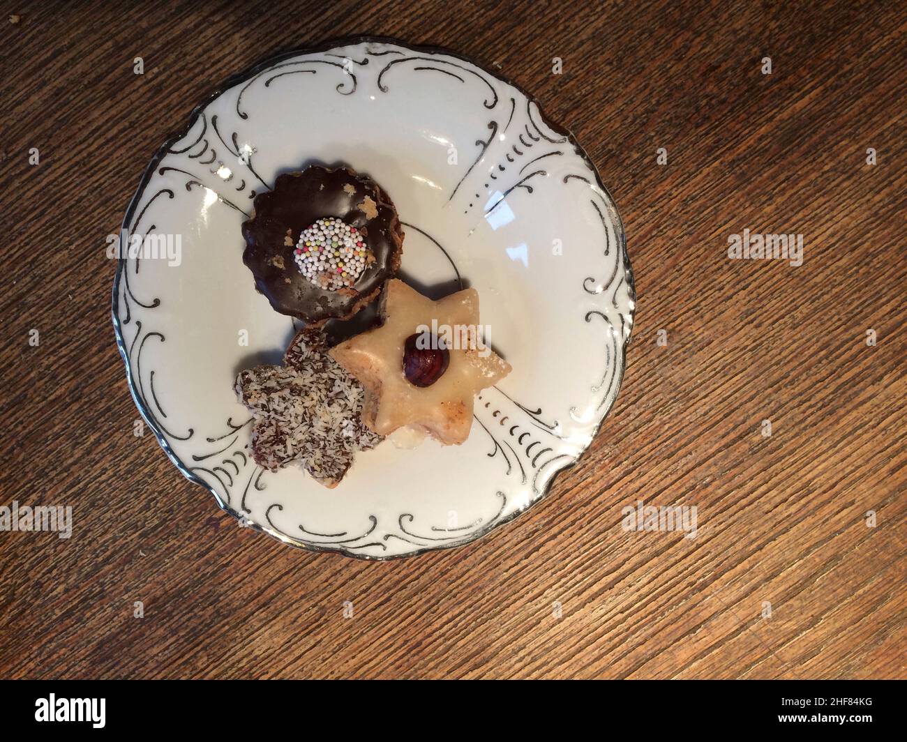 Cookies,  Christmas,  small plates,  vintage Stock Photo