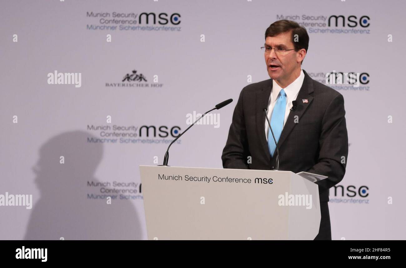 Secretary of Defense Mark Esper speaks at the MSC 2020 (49557419457). Stock Photo