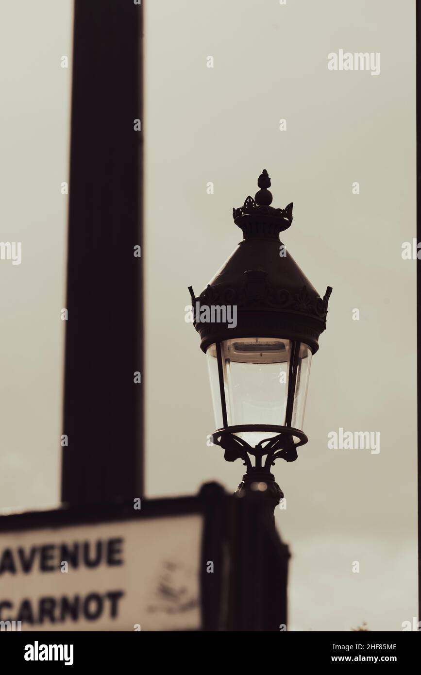 antique lantern,  Paris,  street scene,  in the evening Stock Photo