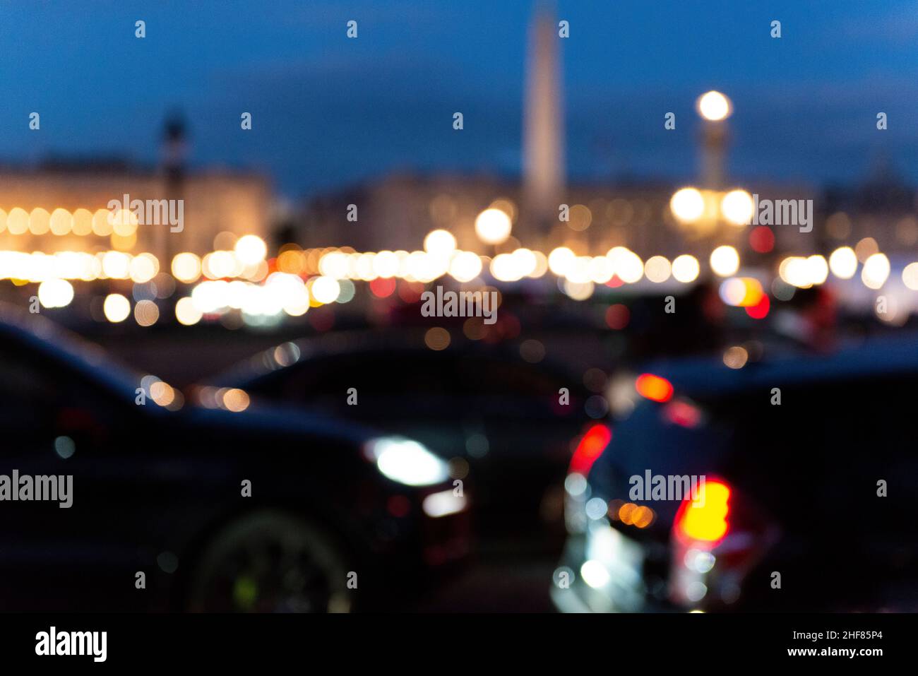 Place de la Concorde,  Paris,  France,  downtown,  lights,  evening traffic,  traffic jam Stock Photo