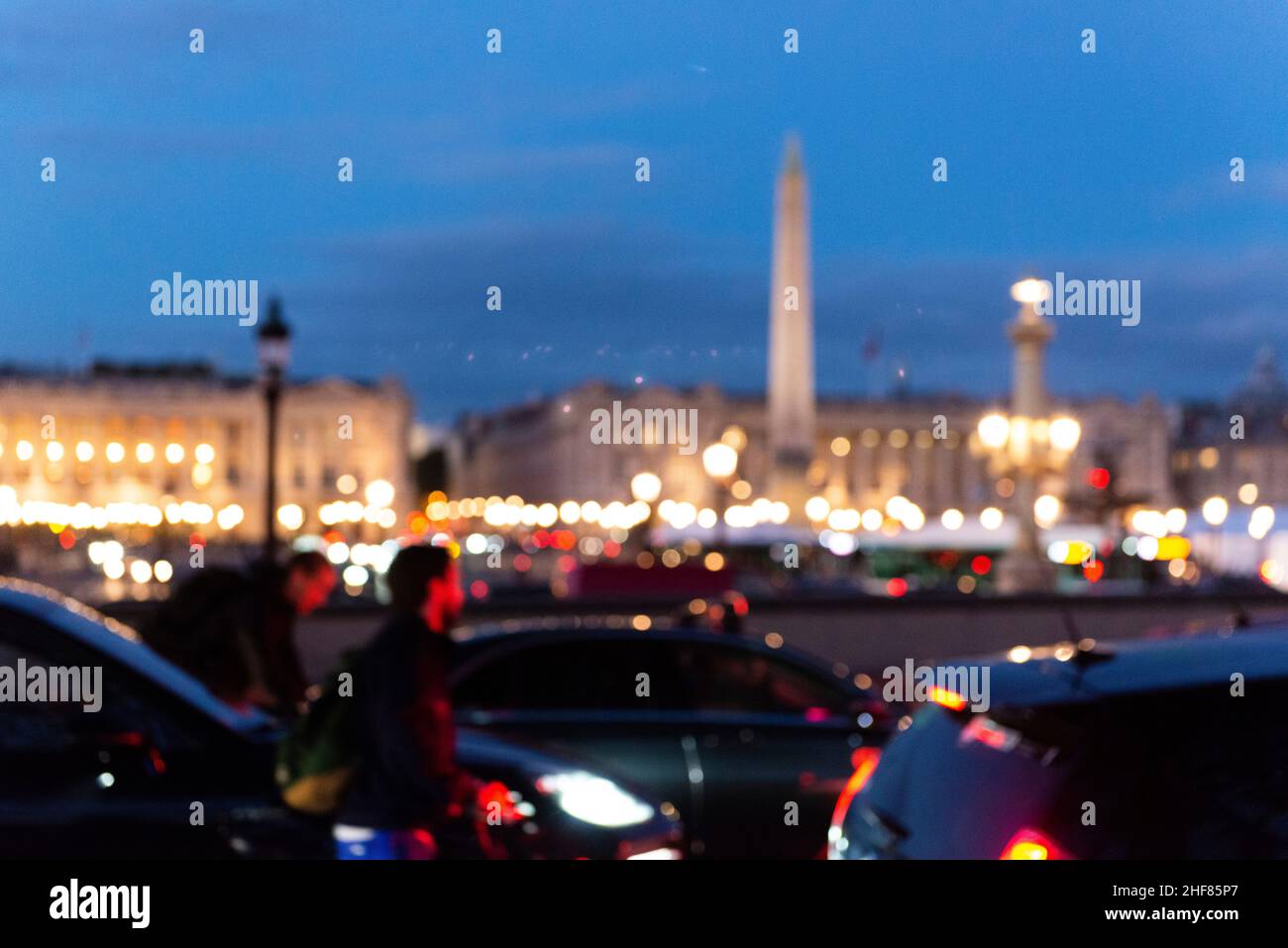 Place de la Concorde,  Paris,  France,  downtown,  lights,  evening traffic,  traffic jam Stock Photo