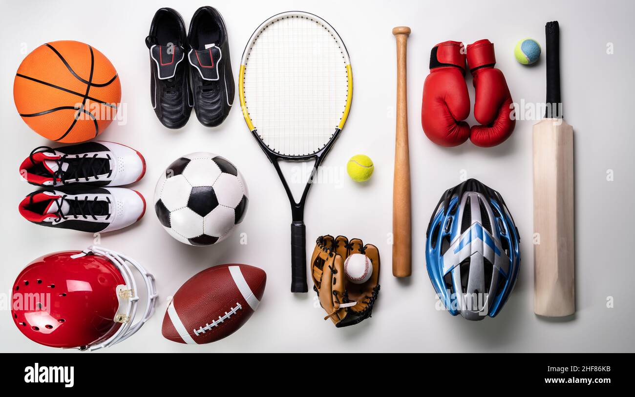 Various Sport Equipment Gear And Accessories Variety Stock Photo - Alamy