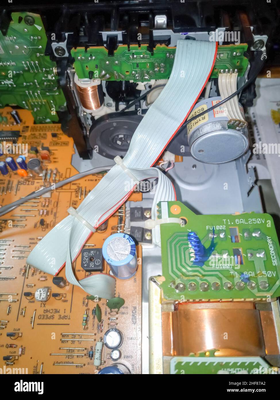 Details and diagrams of the cassette deck. Tape recorder repair Stock Photo Alamy
