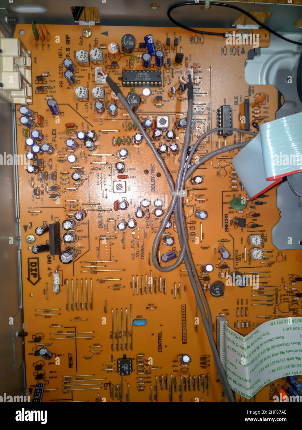Details and diagrams of the cassette deck. Tape recorder repair Stock Photo Alamy