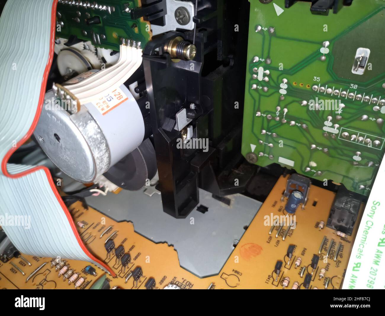 Details and diagrams of the cassette deck. Tape recorder repair Stock