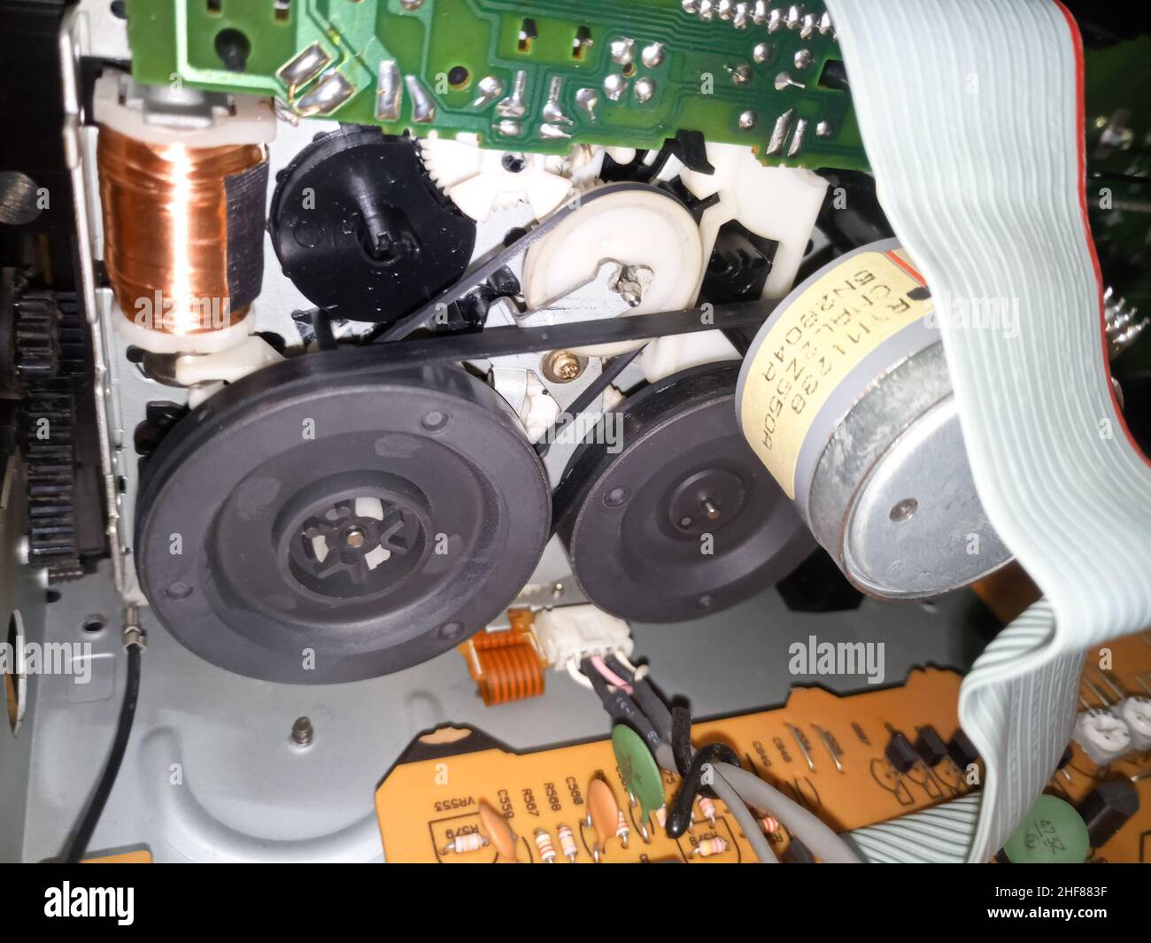Tape pulling mechanism of the cassette deck. tape recorder repair Stock